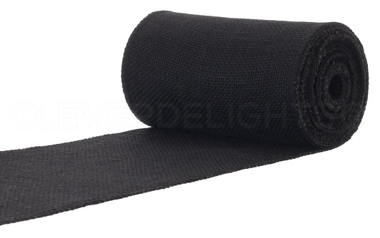 CleverDelights 6" Black Burlap Ribbon - Wired Edges - 10 Yards - Jute Burlap Fabric