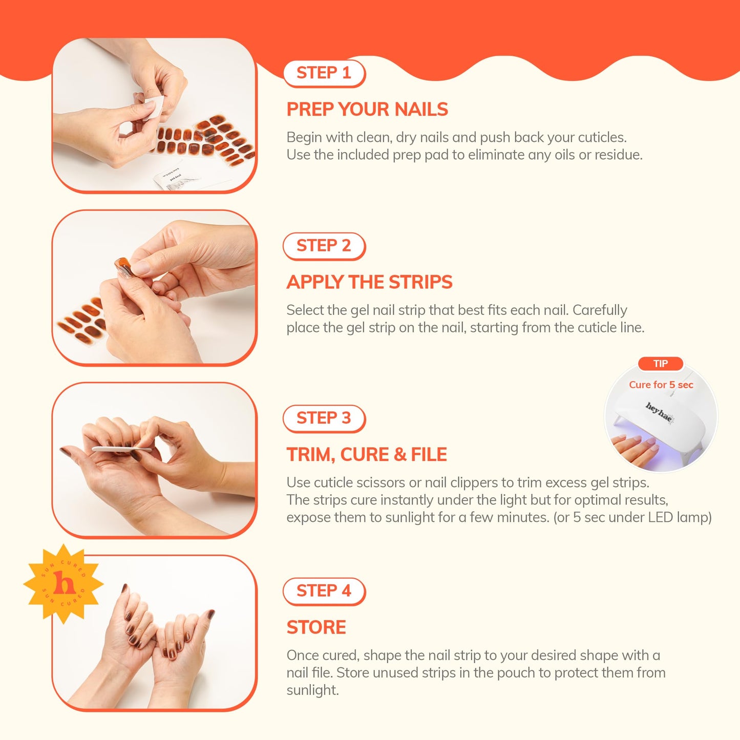 Heyhae Semi Cured Gel Nail Strips | No LED Lamp Needed | Solid, Blue, Spring | Easy Apply & Remove, Salon Quality | Includes 28 Strips, 1 Prep Pads, Nail File & Wooden stick - Hey, It's Your Era
