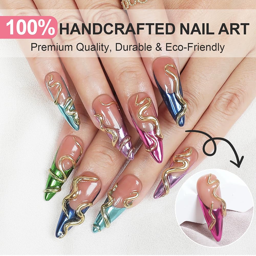 Handmade Press on Nails Almond Medium Fake Nails French Tip with 3D Flower Charm Designs Pink Glitter Cute Acrylic Nails for Women 10pcs (Size M）