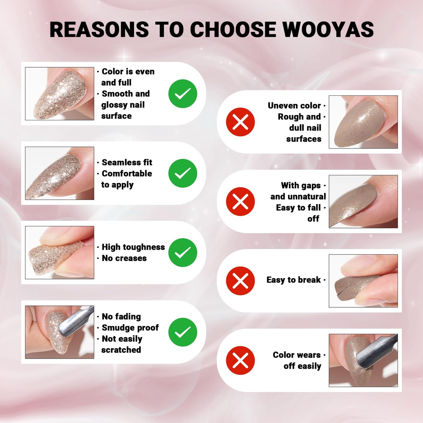 Wooyas Chrome Press on Nails Short, Light Pink Aurora Nails Magic Mirror Effect Fake Nails, Pink Handmade Reflective Mirror Square Stick On Nails Reusable, 24 Nail Kit with Jelly Glue Pad for Women