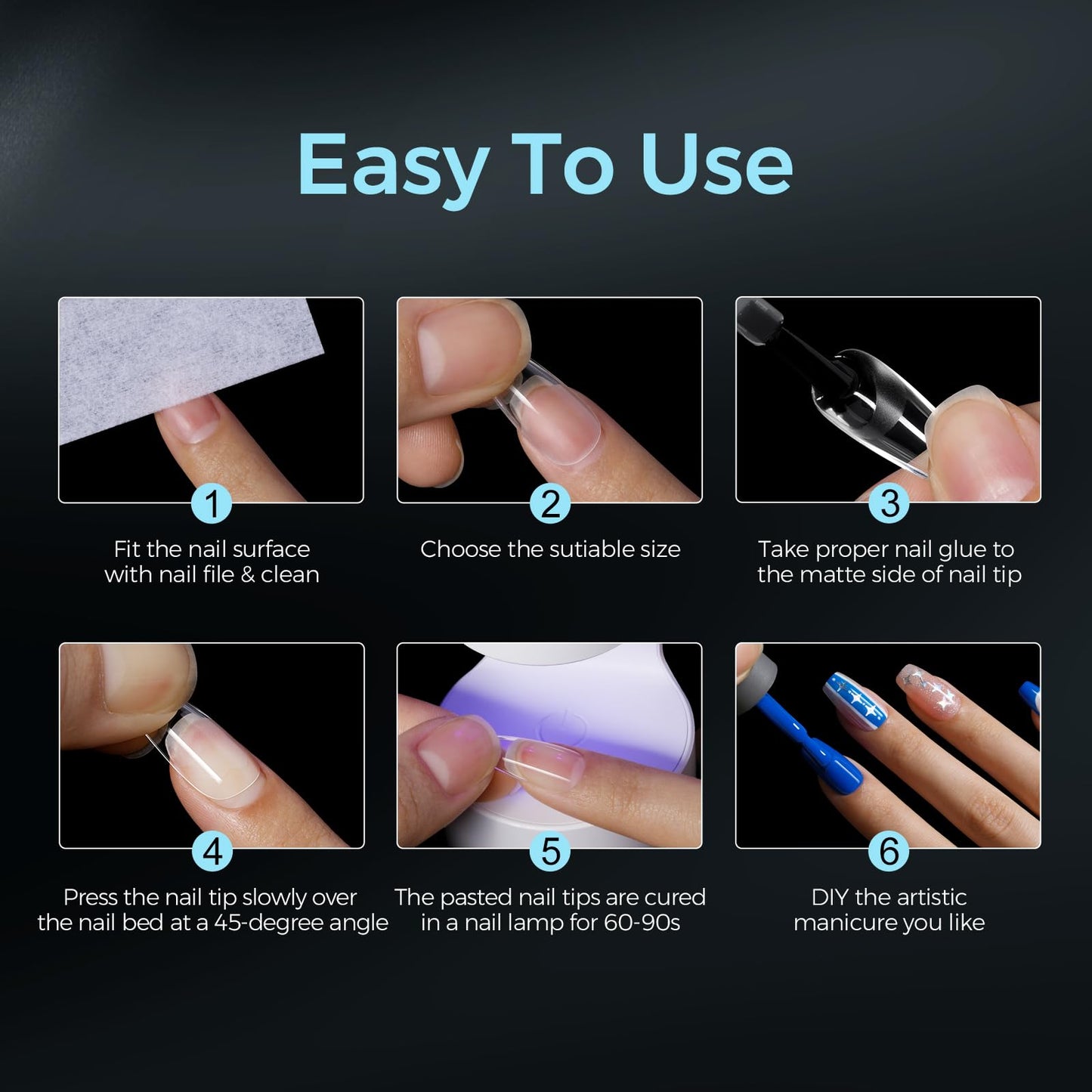 TOMICCA Short Almond Nail Tips 510PCS, 15 Sizes Gel Nail Tips for Clear Acrylic Nails, Almond Nail Tips for DIY Salon, Gel Nail Extension Tips for Beginners & Nail Techs