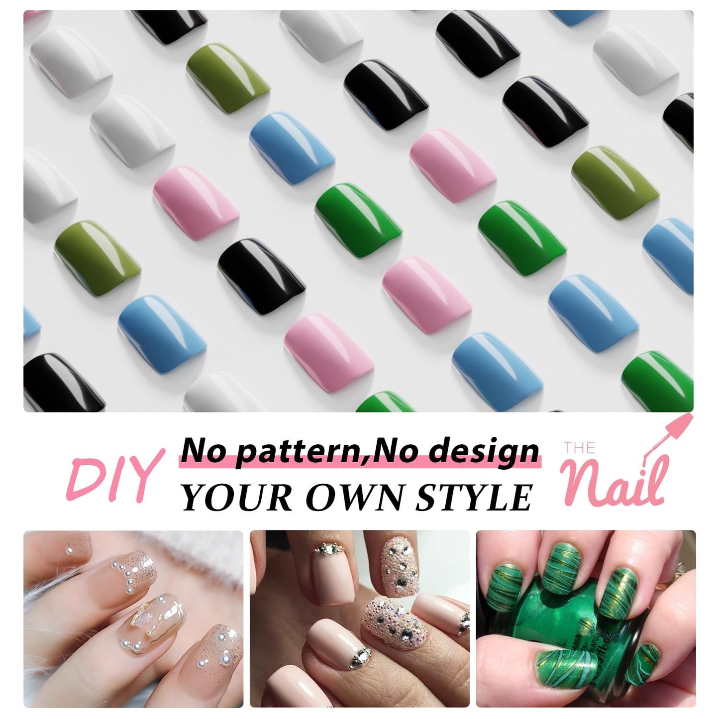 Sky Blue Press On Nails - Short Square, Soft Gel Glue On, 24pcs Reusable Acrylic Nails