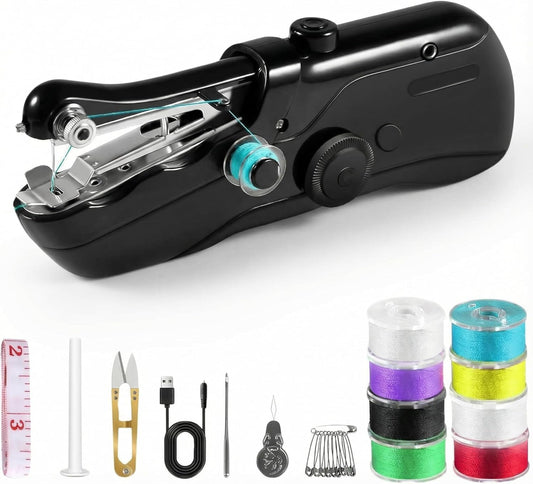 Portable Handheld Sewing Machine for Adults - Mini Hand Held Stitching Machine for Beginners - Small Electric Cordless for Hemming Quick Fabric Home Travel Clothes Pants DIY Denim