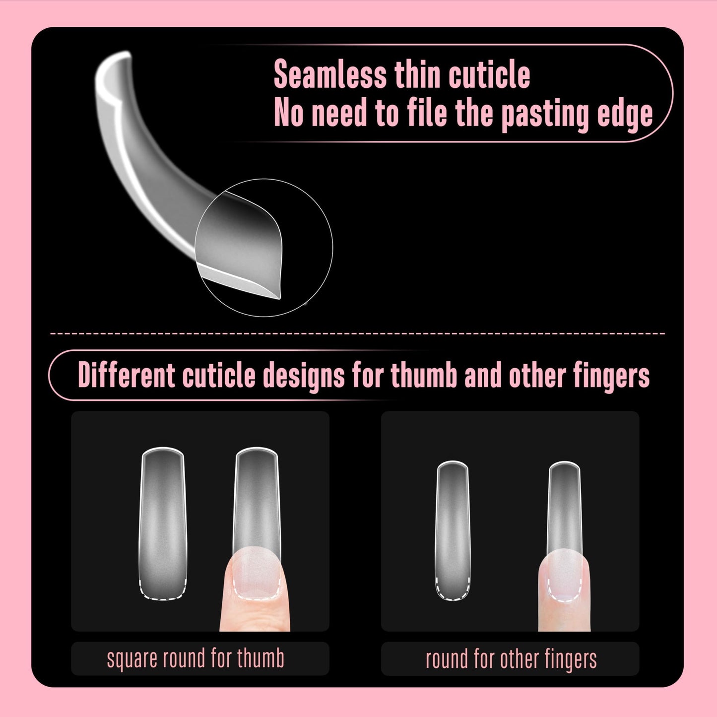 NOVO OVO Halloween Curved Nail Tips Press on Full Cover, Extra Curve Square Gel x Thick Long XL XXL Acrylic Fake Nails Extension kit, Clear Pre-etched French False Nail 12 Sizes 240pc QUEEN SQUARE PRO