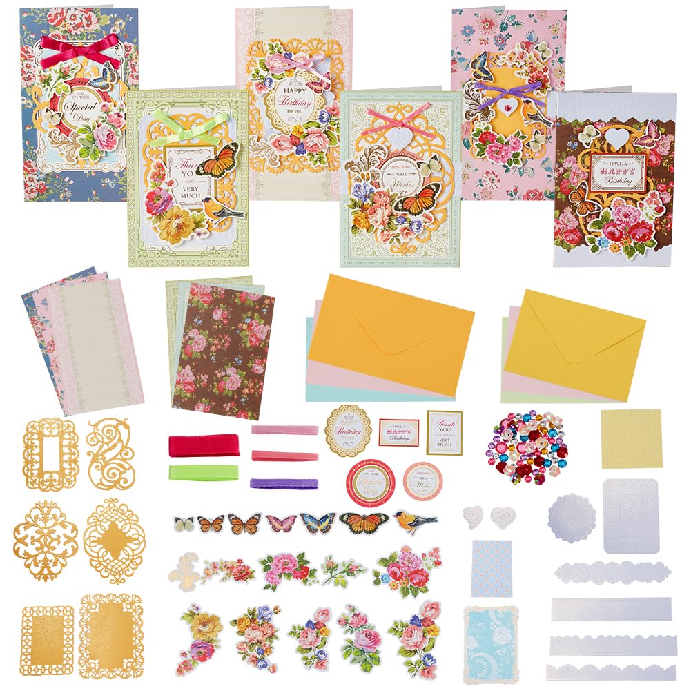 AHANDMAKER Handmade Greeting Card Making Kits, DIY Thank You Card Set Flowers Theme Paper Envelopes Cards Stickers for Christmas Thanksgiving Mother's Day Birthday Gifts Crafts Decorations