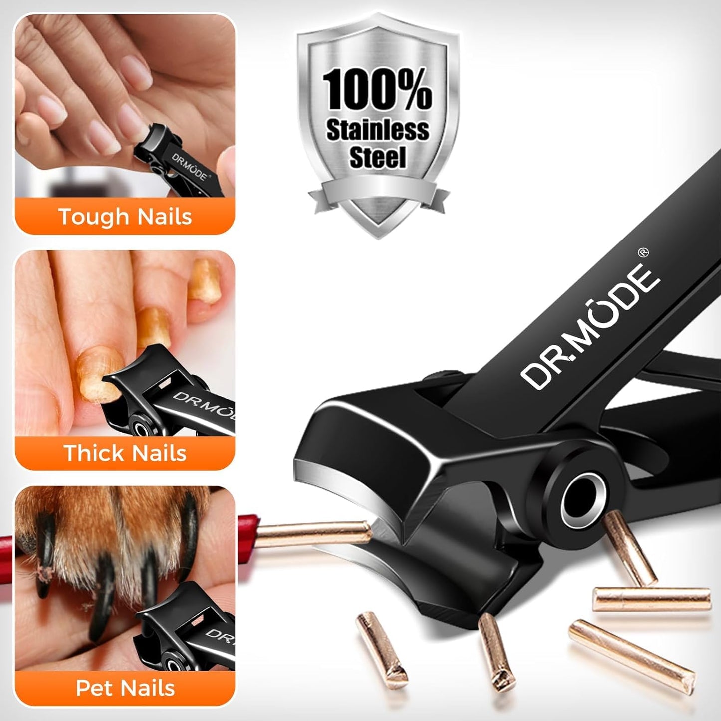 Toenail Clippers for Thick Toenails for Seniors, Angled Head Long Handled Toe Nail Clippers for Men with Wide Jaw Opening, Heavy Duty Large Finger Nail Clippers Adult Cutter with Catcher, Black