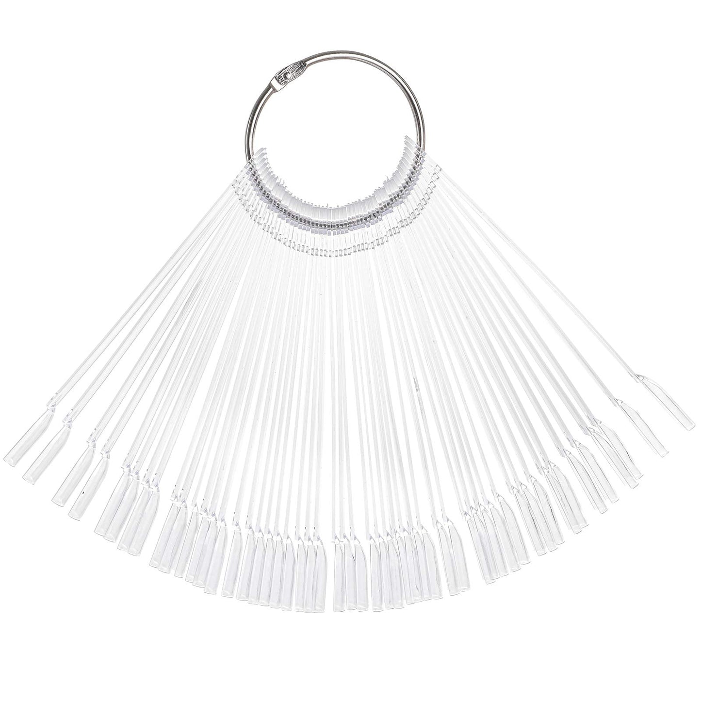Hedume 12 Set Total 600 Tips Clear Nail Swatches Sticks with Metal Screw Split Ring Holder, Transparent Fan-shaped Nail Art Tips, Nail Art Supplies for Nail Art Polish Display and Home DIY