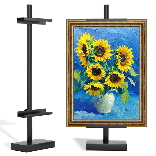 Victawks Adjustable Tabletop Easel Stand, Picture Easels for Display Up to 29" H, Metal Picture Frame Holder Stand Table for Art, Photo (Black)