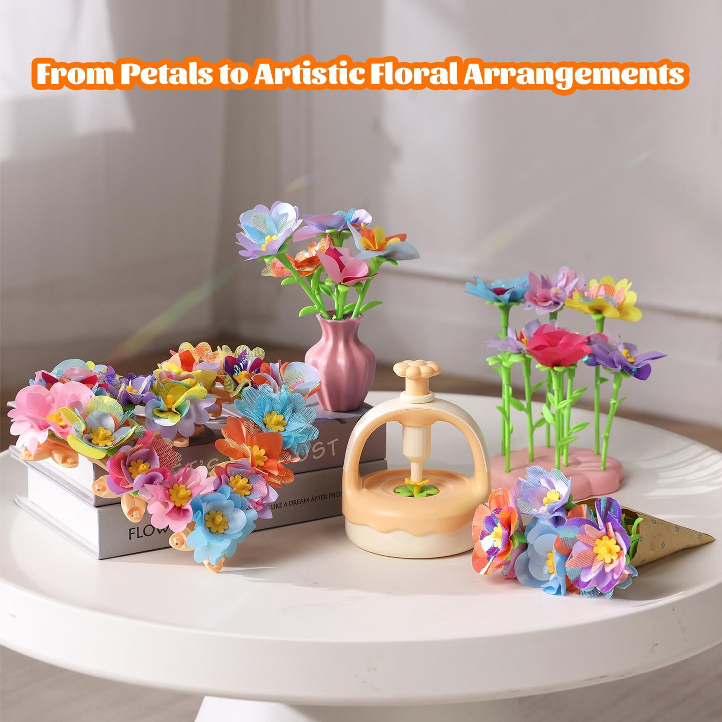 Fabric Flower Bouquet Craft Kit, DIY Arts & Crafts Toy for Kids, Creative Flower-Making Activity Set, Educational Preschool Toy, Perfect Birthday & Christmas Gift for Girls Ages 4 5 6 7 8+ (yellow)