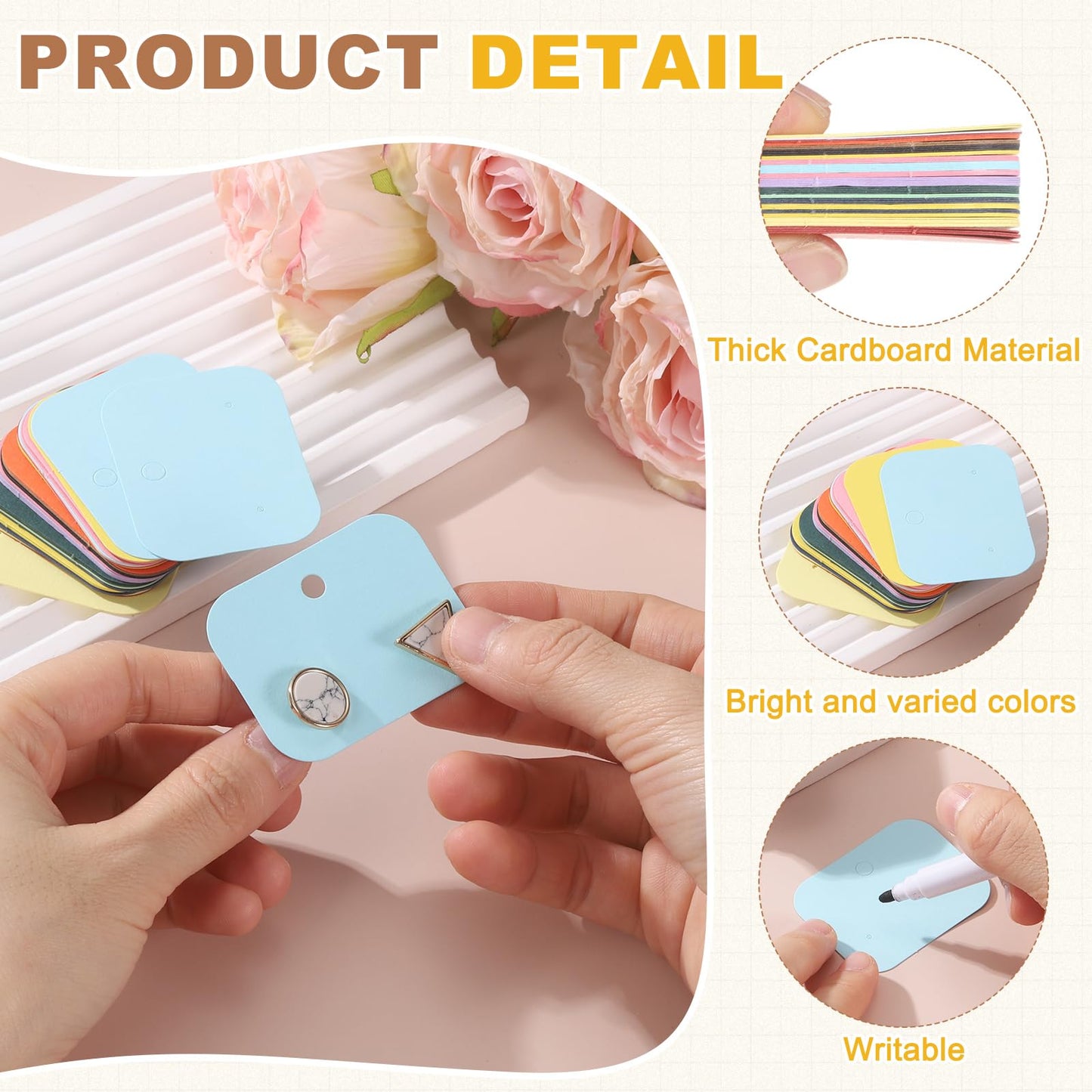 PATIKIL 400Pcs Earring Display Cards, 1.6"x2" Kraft Paper Stud Earring Holder Card, Blank Hanging Tag 2 Holes for Ear Stud Small Jewelry Selling Packaging Supply, Blue