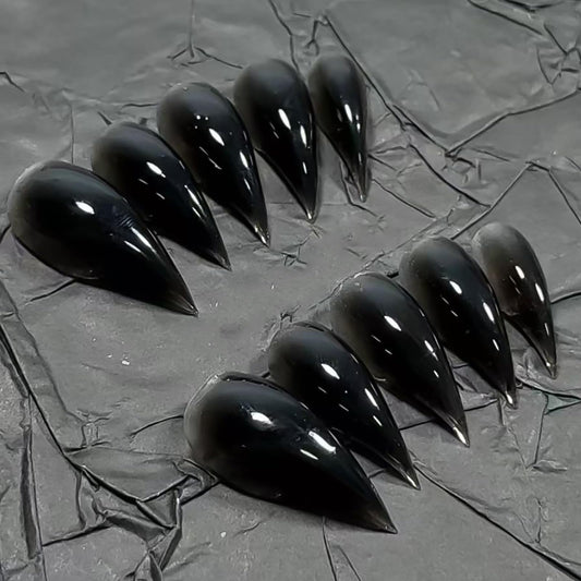 Luxury Press on Nails Medium Stiletto Handmade Eagle Claw Unique Reusable ABS Material Fake Nails Dragon Cat Claw False Nails with Designs Black Glossy Glue on Nail Curved Thick Acrylic Nail(S)