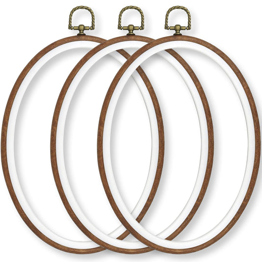 Celley Embroidery Hoops, Oval Wood-Look, 3 Pcs (Wood-Look, 7.3 X 5.8 Inches)