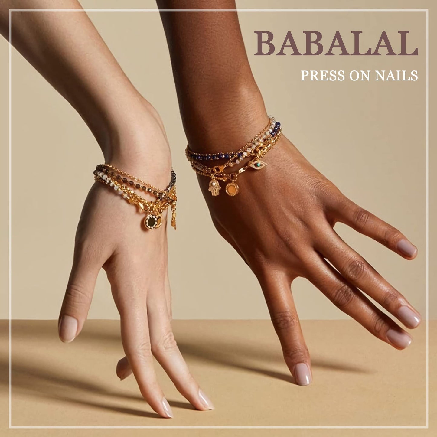 BABALAL Fall French Tip Art Nails Medium Square 24Pcs Squoval Manicure False - Brown Glue on Shiny Acrylic Heart Rhinestone Design Cute Nails for Women & Girls