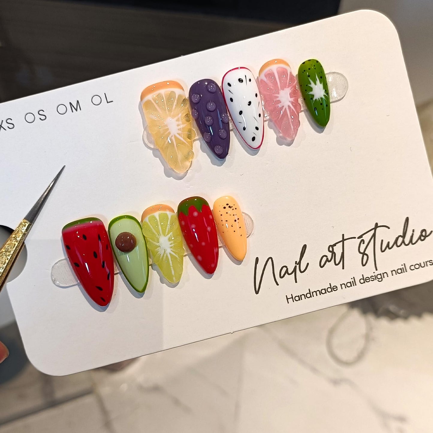 TENPAL Summer Fruit Press on Nails - Vibrant Almond Shaped Fake Nails with Kiwi, Watermelon & Avocado Designs | Reusable Colorful Nail Art for Women | Tropical Fruit Manicure Set (Medium Length,XS)
