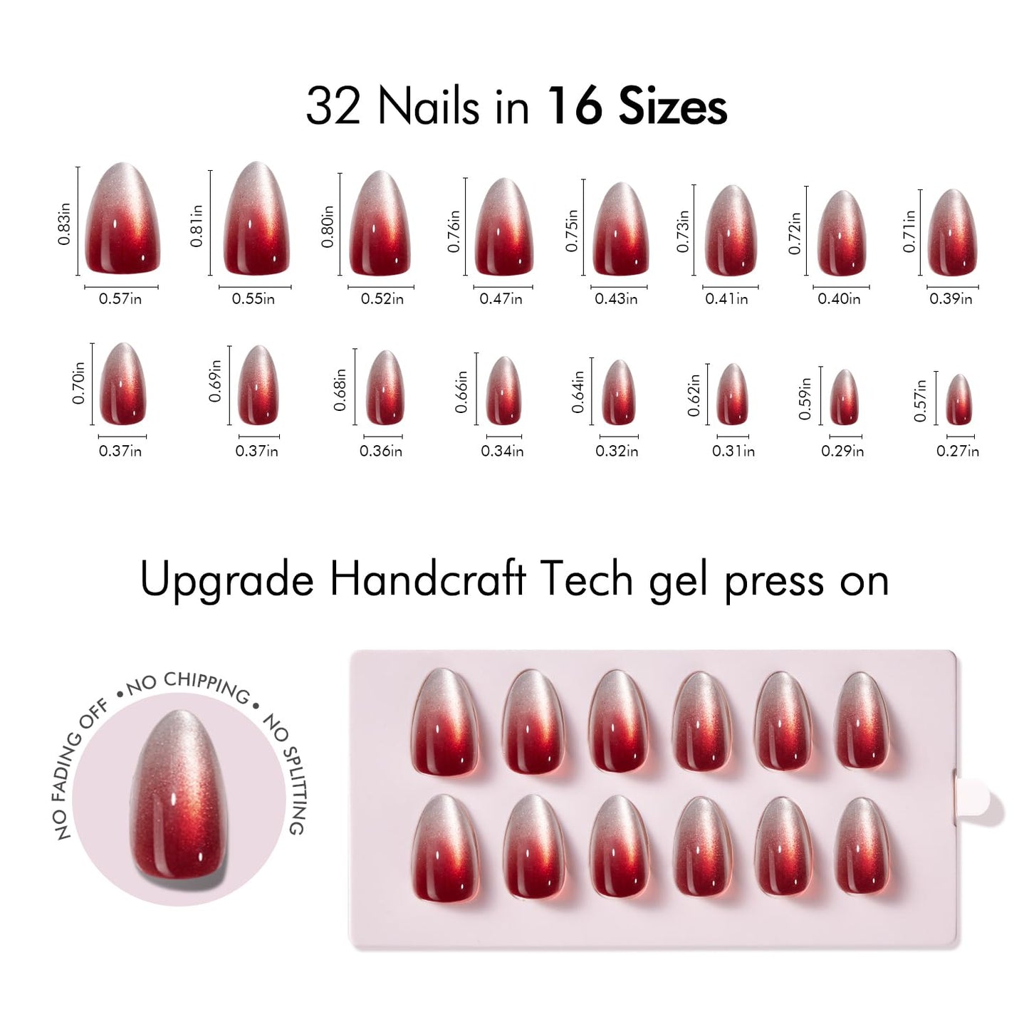 VSALON Press On Nails Short Almond, Red Cat Eye Press On & Purple Blue Ribbon Cat Eye Fake Nails Reuasble Glue on Nails For Women