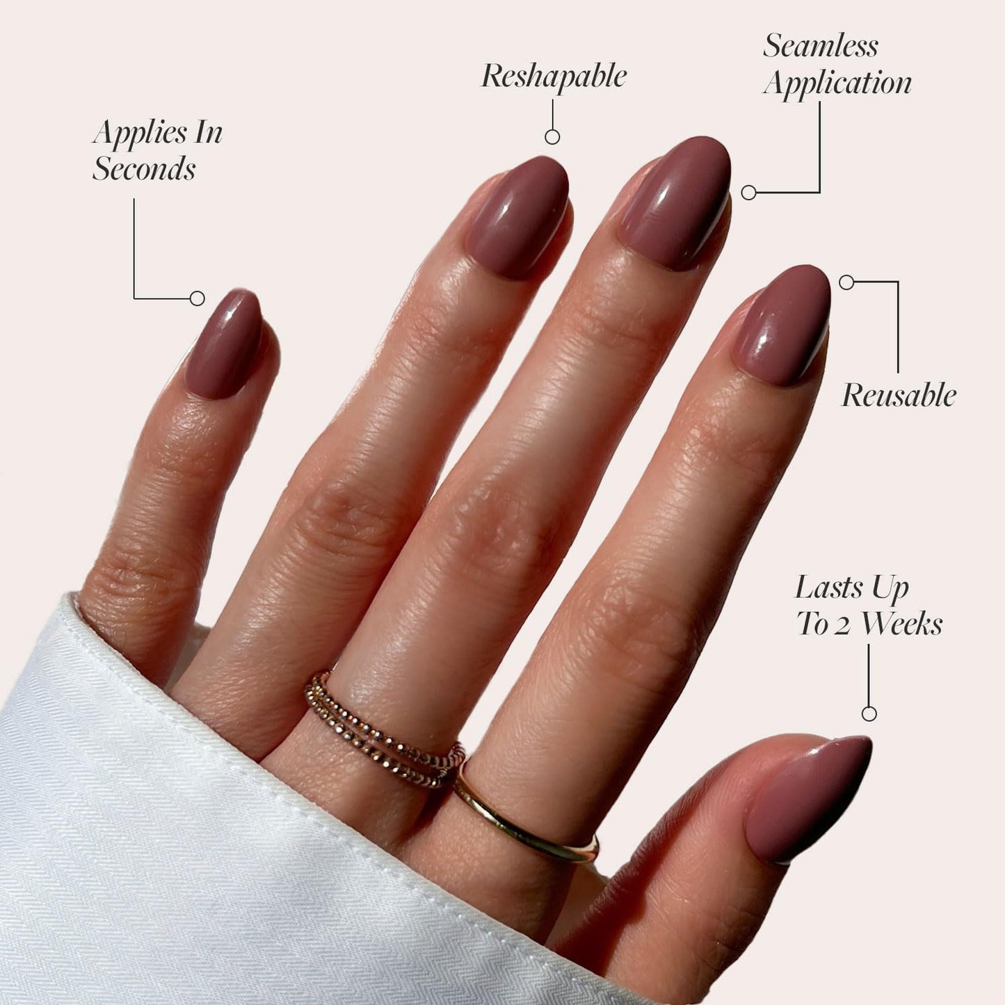 Glamnetic Press-On Nails Bundle - Honey Bun & Fall Mauve | Nude Velvet Sparkly Short Almond Fake Nails | Muted Blush Mauve Short Oval False Nails | Reusable, Salon-Quality Nail Kits