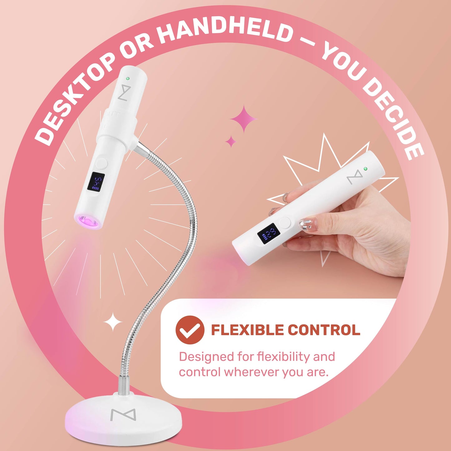 M - GlamCure GO Nail Flash Cure Lamp with Focus Beam Technology, Touch Screen - LED & UV Nail Light - Curing Lamp for Gel Nails, Acrylic, Builder - Portable & Adjustable