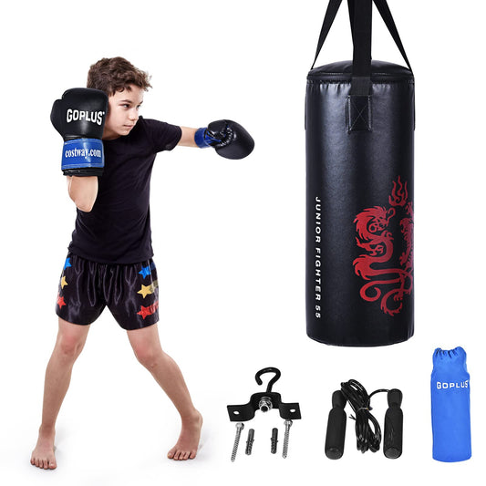 Goplus Punching Bag Set with Gloves, 22LBS/ 40LBS Filled Kick Boxing Bag, Rucksack, Jump Rope, Firm Hook, Heavy Bag for Adults MMA Training, Muay Thai, Krav MAGA, Taekwondo, Karate