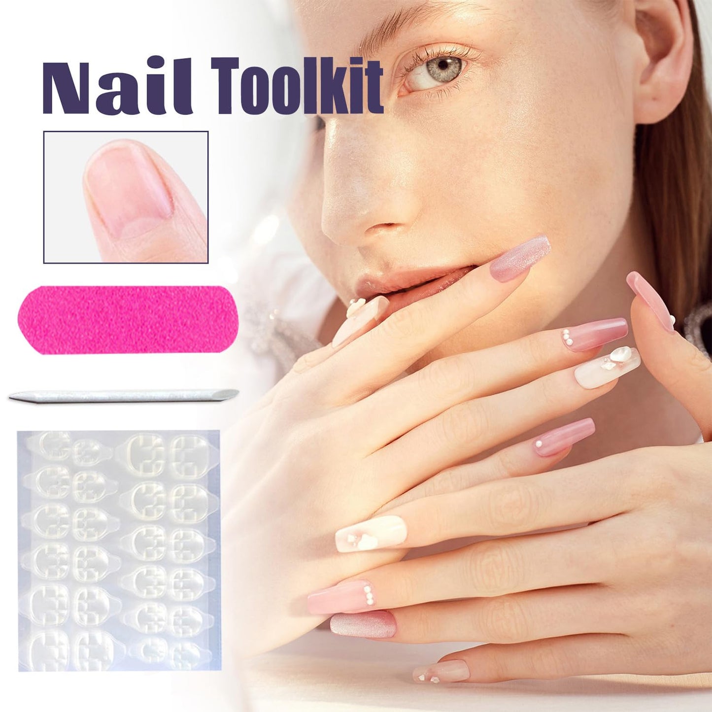 LOPMNGHT 24Pcs Flower False Nails Medium Press on Nails Ballet Shaped Pink Gradient Acrylic Nails Floral Design Spring Fake Nails Full Cover Flower Stick on Nails Artificial Nails for Women Decoration