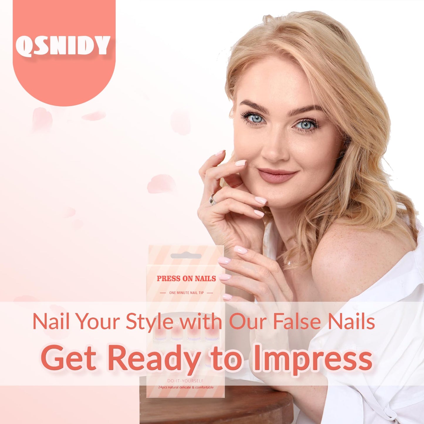 Qsnidy Press on Nails Square - Red Velvet Fake Nails Medium Acrylic Glossy Full Cover Stick On Nails for Women and Girls Daily Wear, Natural Fit Glue on Nails in 12 Sizes - 24 Nails Kit