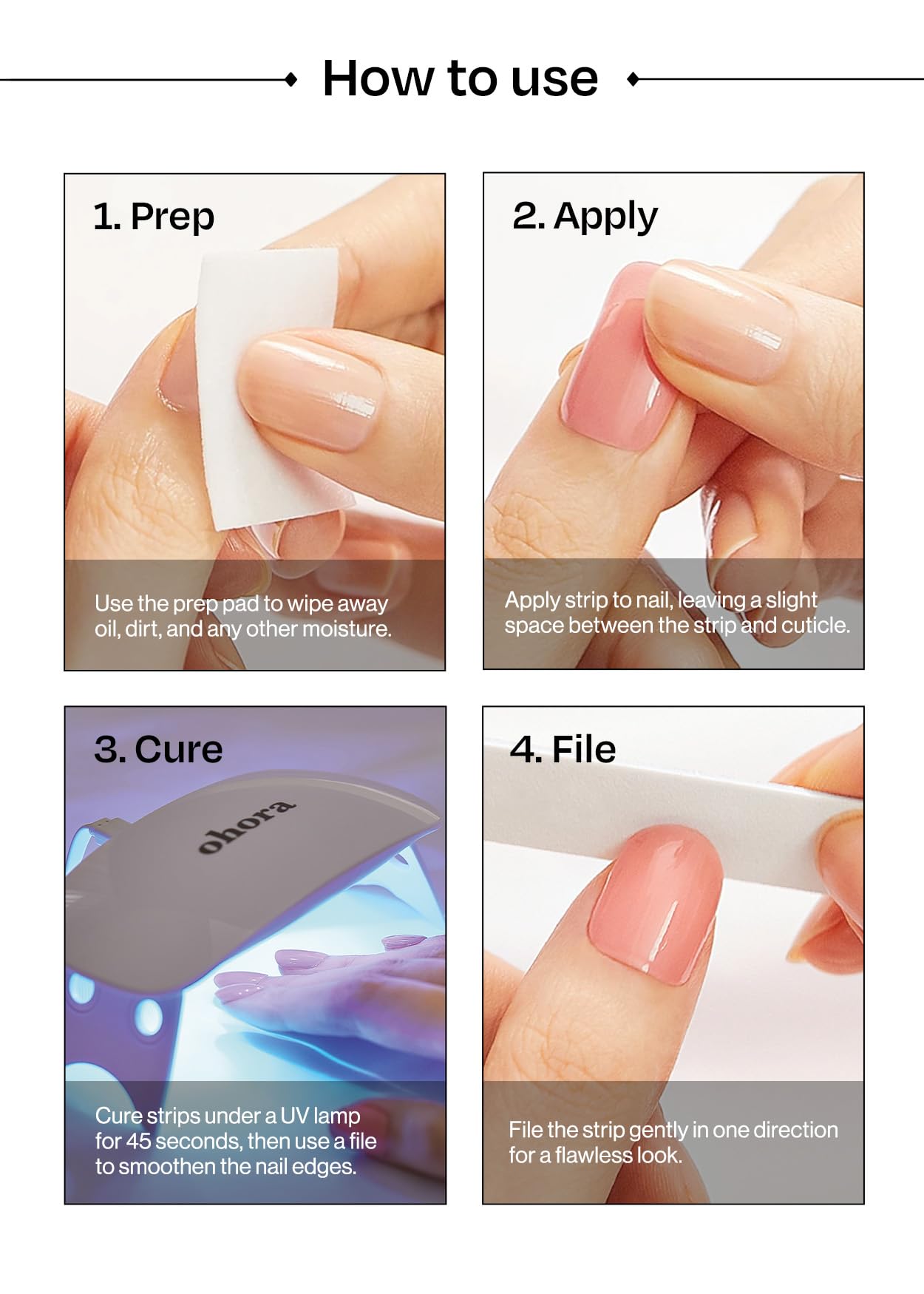 ohora Semi Cured Gel Nail Strips (N Sweet Bow) - Marble, Magnet, Pink, Gold, Works with Any Lamps, Salon-Quality, Long Lasting, Easy to Apply & Remove - Includes 2 Prep Pads, Nail File & Wooden Stick