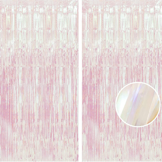 BRAVESHINE Iridescent Foil Fringe Backdrop - 2 Pack 3.2x6.5ft Holographic Tinsel Photo Booths Pros Streamer Curtains for Girl/16th Birthday/Engagement/Bridal/Anniversary/Bachelorette Party Decorations