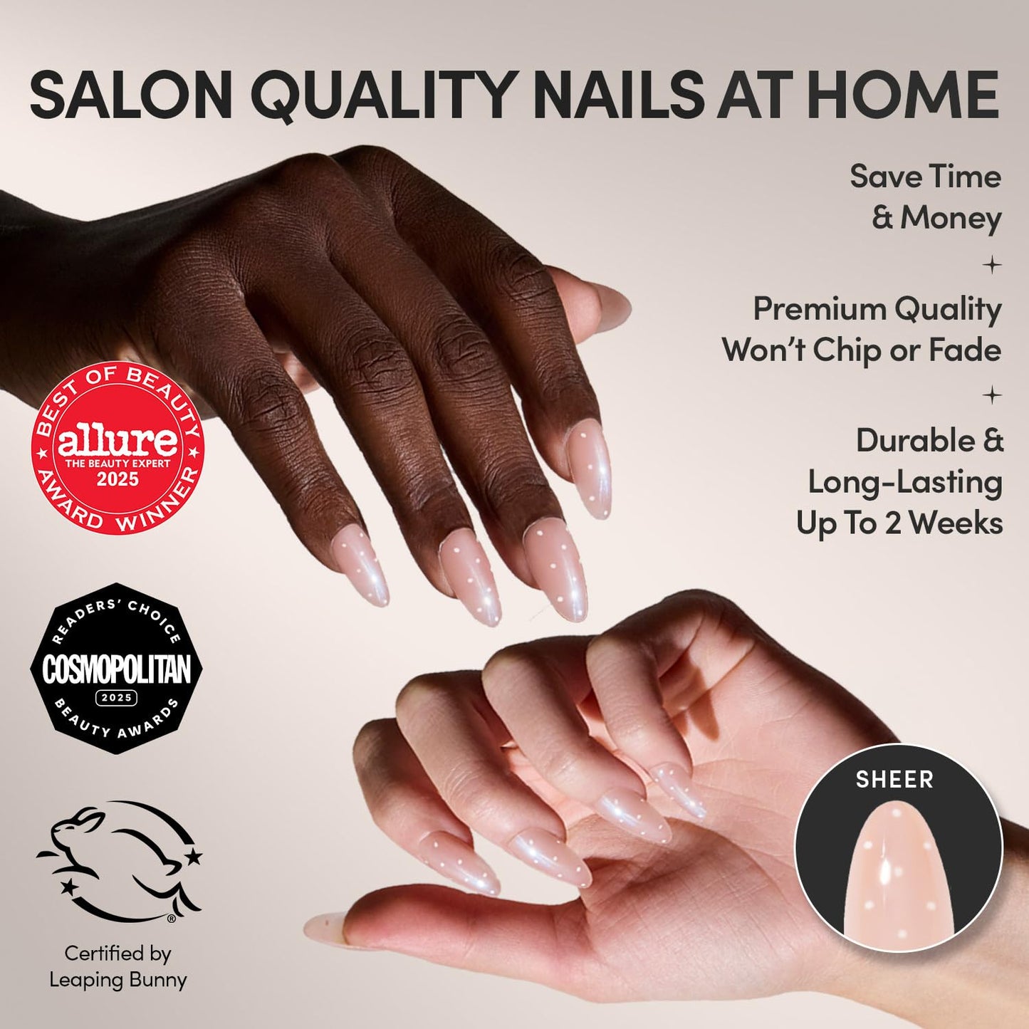Glamnetic Press-On Nails Bundle - Sugar Glazed & Frosted Chai | Medium Oval Fake Nails with Polka Dots & a Glazed Finish | Medium Almond Glazed Ombré False Nails | Durable, Salon-Quality Nail Kits