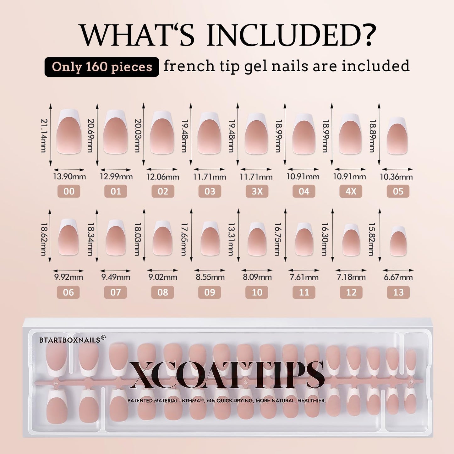 BTArtboxnails French Tip Press on Nails - Fake Nails Brown Short Coffin XCOATTIPS, No Need to File Gel Nail Tips for Nail Art Easy DIY