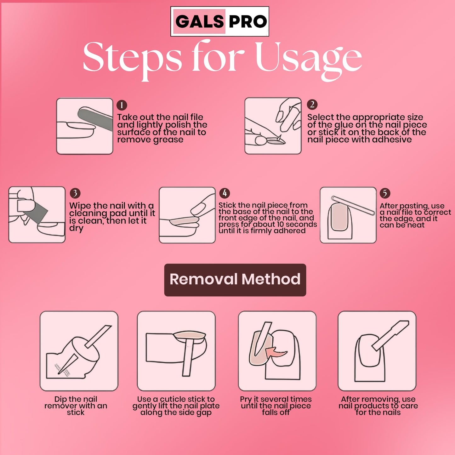 GALSPRO Short Press on Nails - Set of 24 Fake Nails with Designs in 12 Different Sizes for Perfect Fit, Cute False Nails Kit for Women with 0.07oz Nail Glue (FEMININE GLOW SQUARE SHAPE, Short)