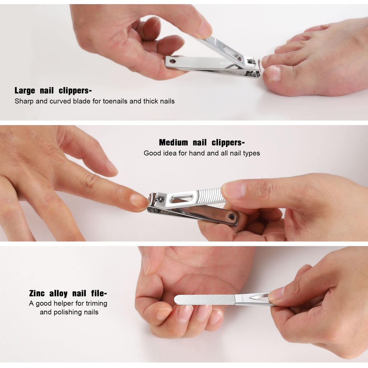 HAWATOUR Nail Clippers Set, Zinc Alloy 420J2 Stainless Steel Ultra Sharp Curved Blade Fingernail and Toenail Clipper with Visibly Tin Case, Cut-Out Design, Silver