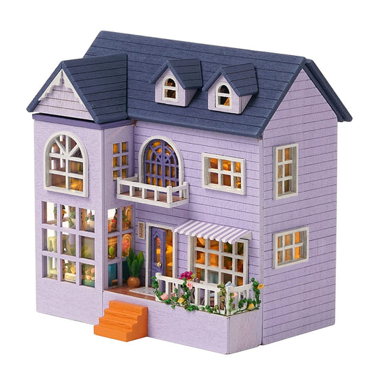 CUTEROOM Dollhouse Miniature with Furniture, DIY Wooden Dollhouse Kit Plus LED Lights, Creative Room for Valentine's Day Gift Idea (D032)