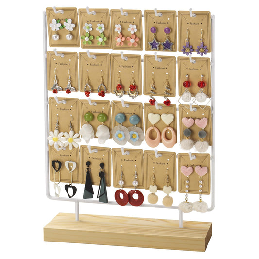 shidaishiye Earring Display Stand for Selling,Earring Display for Vendors, Wood Earring Rack Tower Display Holder Stand with Card (4 Tier,20 Hooks, White)