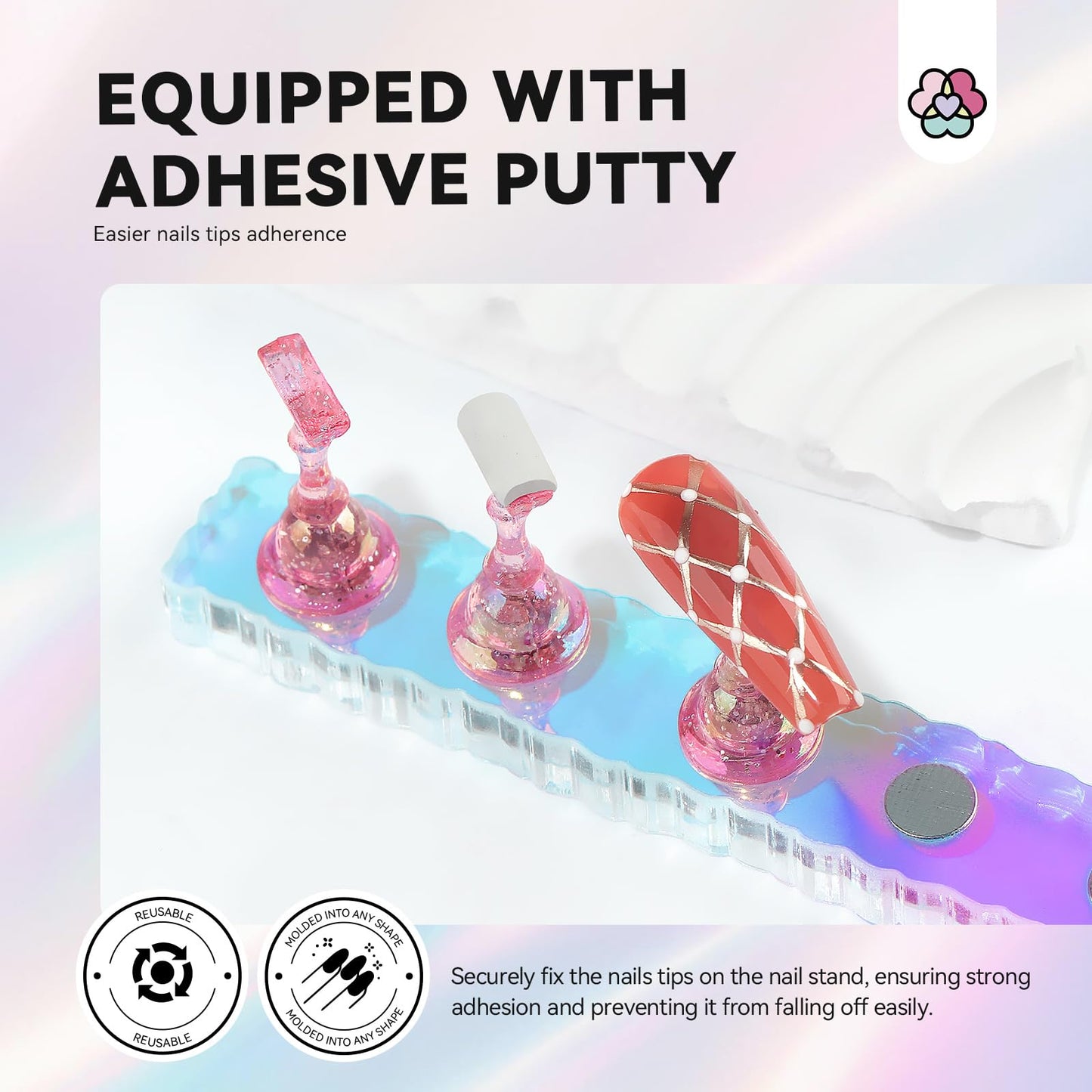 SAVILAND Nail Stand for Press On Nails Display:15pcs Nail Stand Set 3X Strong Magnet Fake Nail Holder Painting Handheld U V Light for Nails: 3W Portable Mini UV Light for Gel Nail Sticker