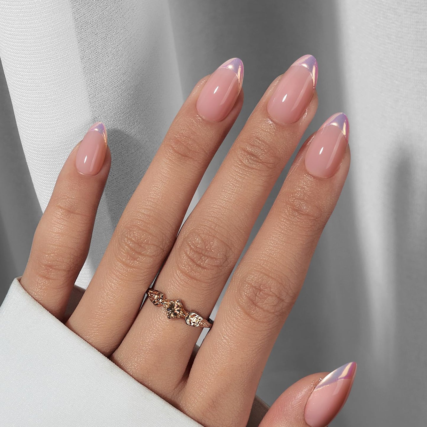 BTArtbox French Tip Press On Nails Almond - Glue On Nails for Women Gift, Supremely Fit & Natural Stick On Nails, Black French & Dazzling Pink