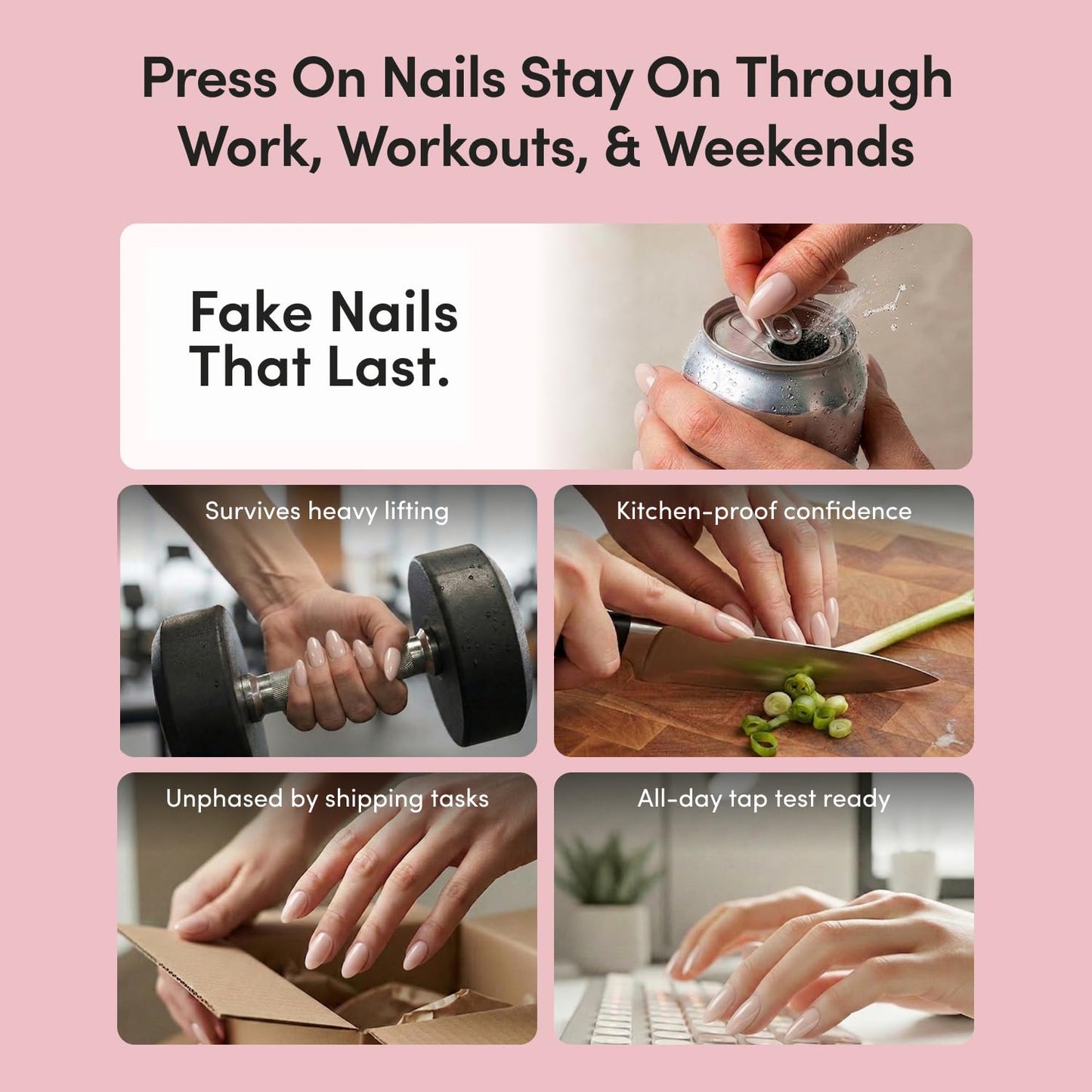 Glamnetic Press On Nails - Short Almond Fake Nails with Polka Dot French Tips, Glossy Finish | Salon Quality | Vacation Nails | Polka in Positano | 15 Sizes - 30 Nail Kit with Glue