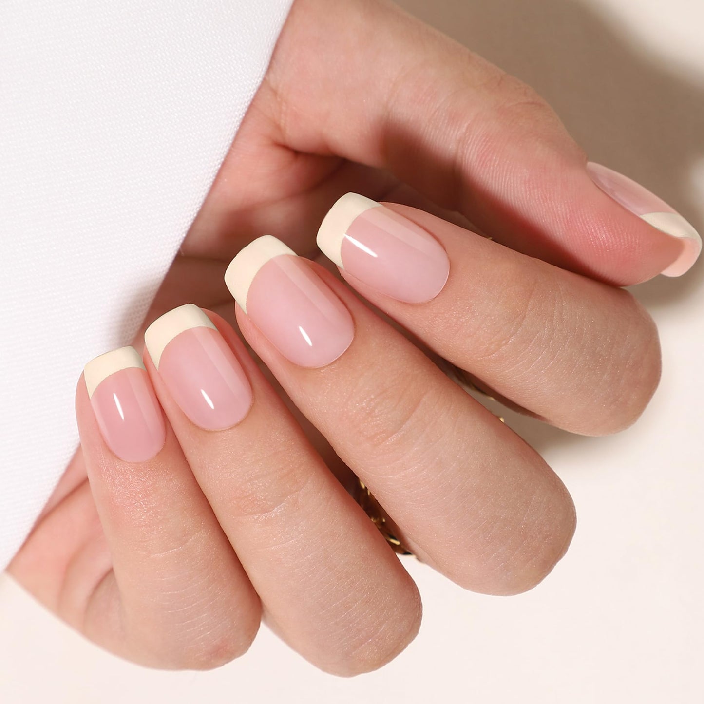 WAFOLOZE Light Yellow French Tip Press On Nails - Square Short Fake Nails, Glue On Nails Short, Artificial Nails 16 Sizes - 32Pcs Reusable Soft Gel False Nails Tips Kit, Stick On Nails for Women