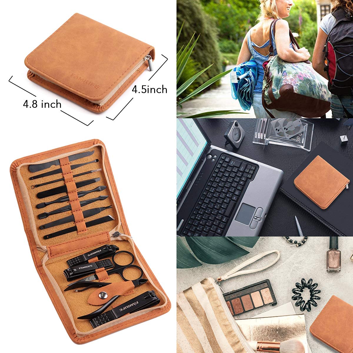 FAMILIFE Manicure Set, Professional Manicure Kit Nail Clippers Set 13pcs Stainless Steel Pedicure Tools Kit Grooming Kit Brown and Gifts for Men 16pcs Nail Clippers Pedicure Kit Manicure Kit Nail Clip