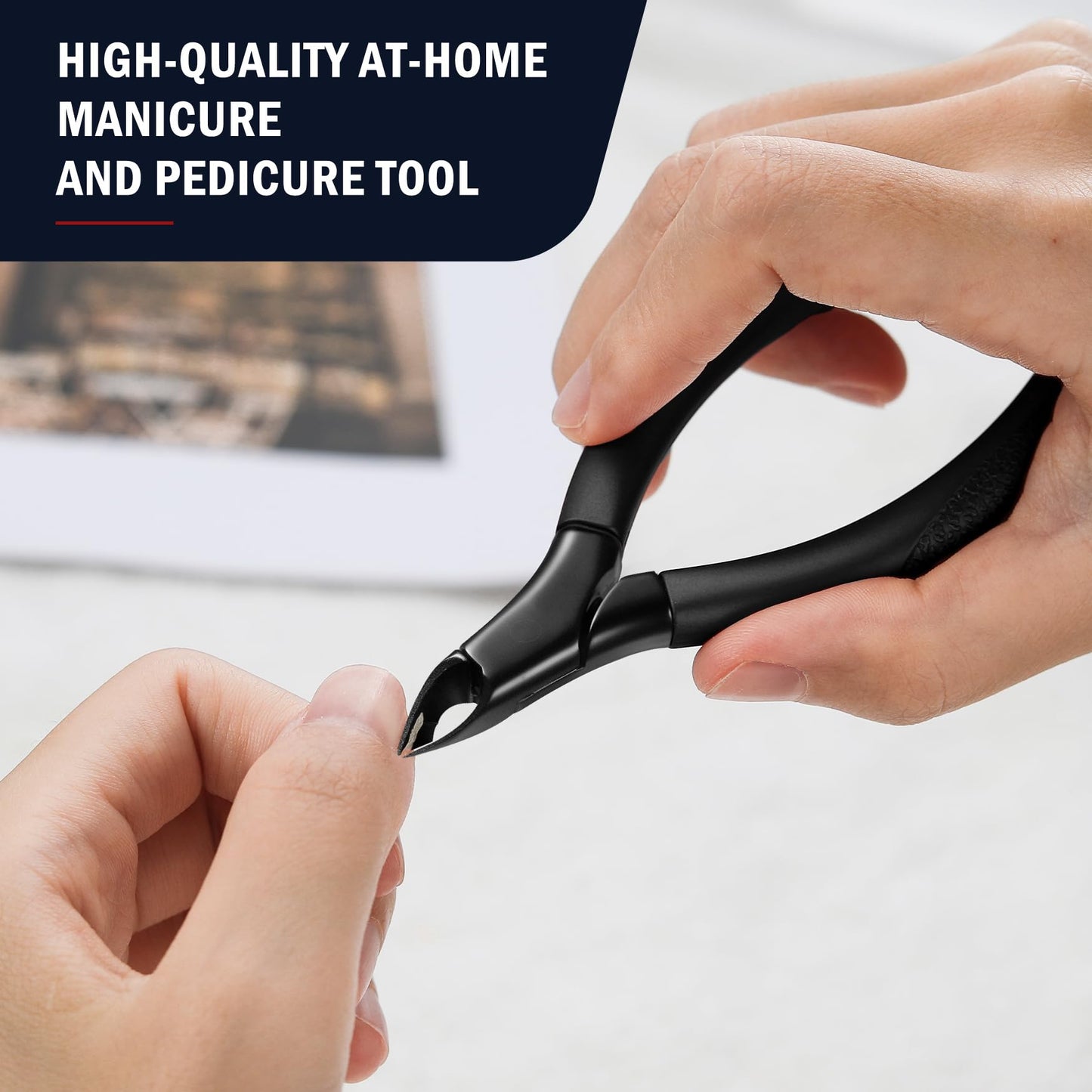 FVION Cuticle Trimmer – Professional Cuticle Nippers, Rubber Coated Handle Manicure Tools – Stainless Steel Cuticle Cutter for Nails (5mm), Dark