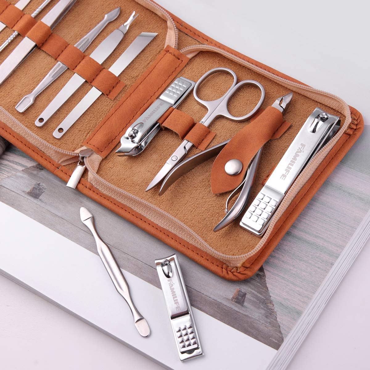 FAMILIFE F03 Manicure Set, Pedicure Kit Nail Clipper Set 13pcs Professional Men Grooming Kit and 11 in 1 Christmas Gift for Women and Men Nail Kit Manicure and Pedicure Set