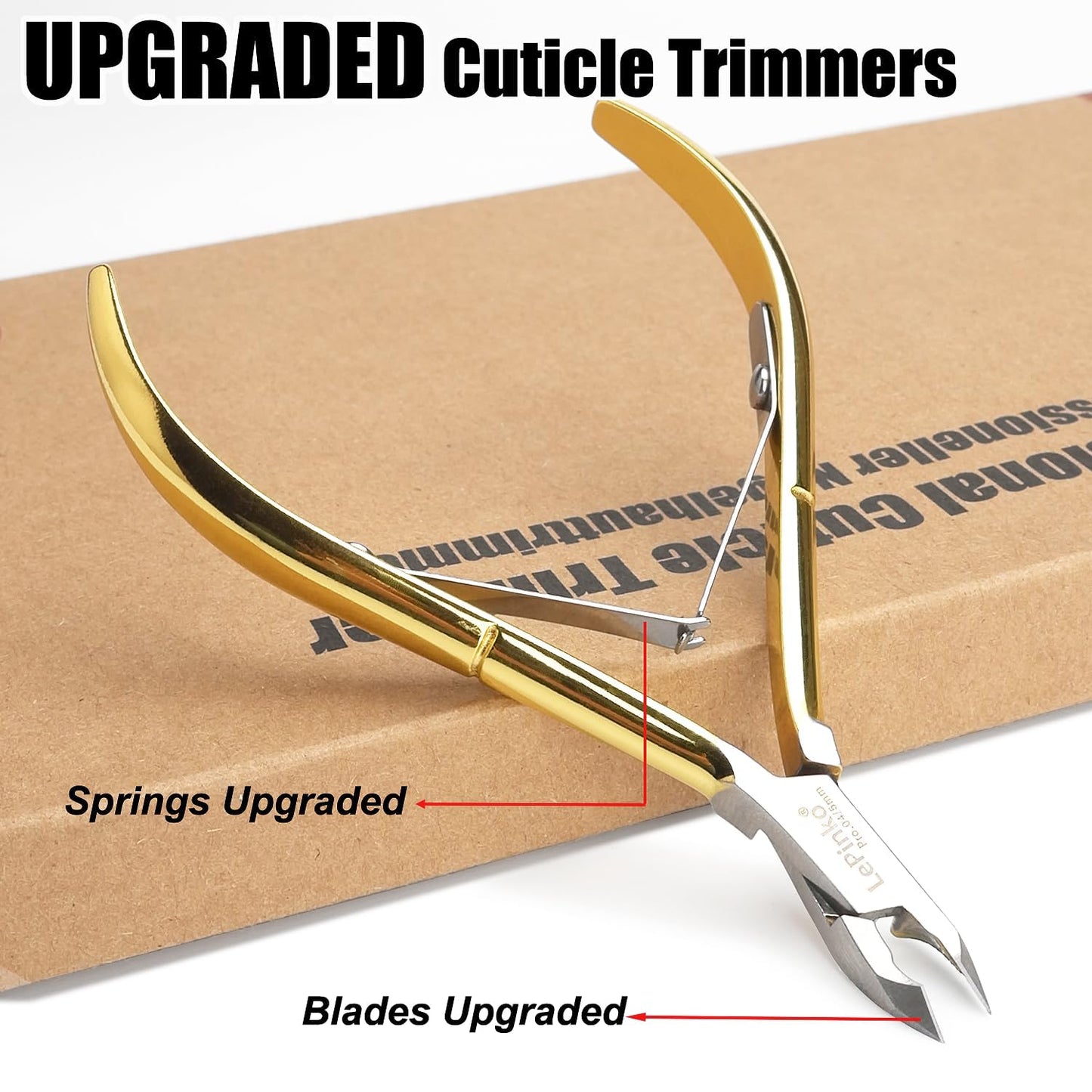LePinko 4 Packs Upgraded Cuticle Trimmer kit, Sharp Dead Skin Clipper, Labor-Saving Cuticula Remover for Fingernail Toenail, Manicure Pedicure Tool for Women Men, 5mm Jaw, Golden