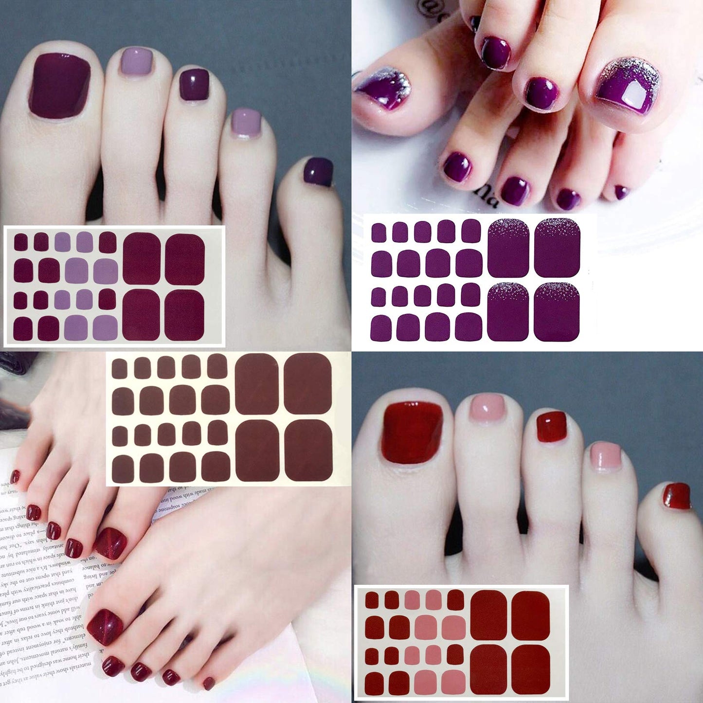 SILPECWEE 20 Sheets Toenail Polish Strips for Women Toe Nail Stickers Full Nail Wraps Self Adhesive Gel Nail Strips Toes Manicure Sticker for Nail Art Accessories with Nail File