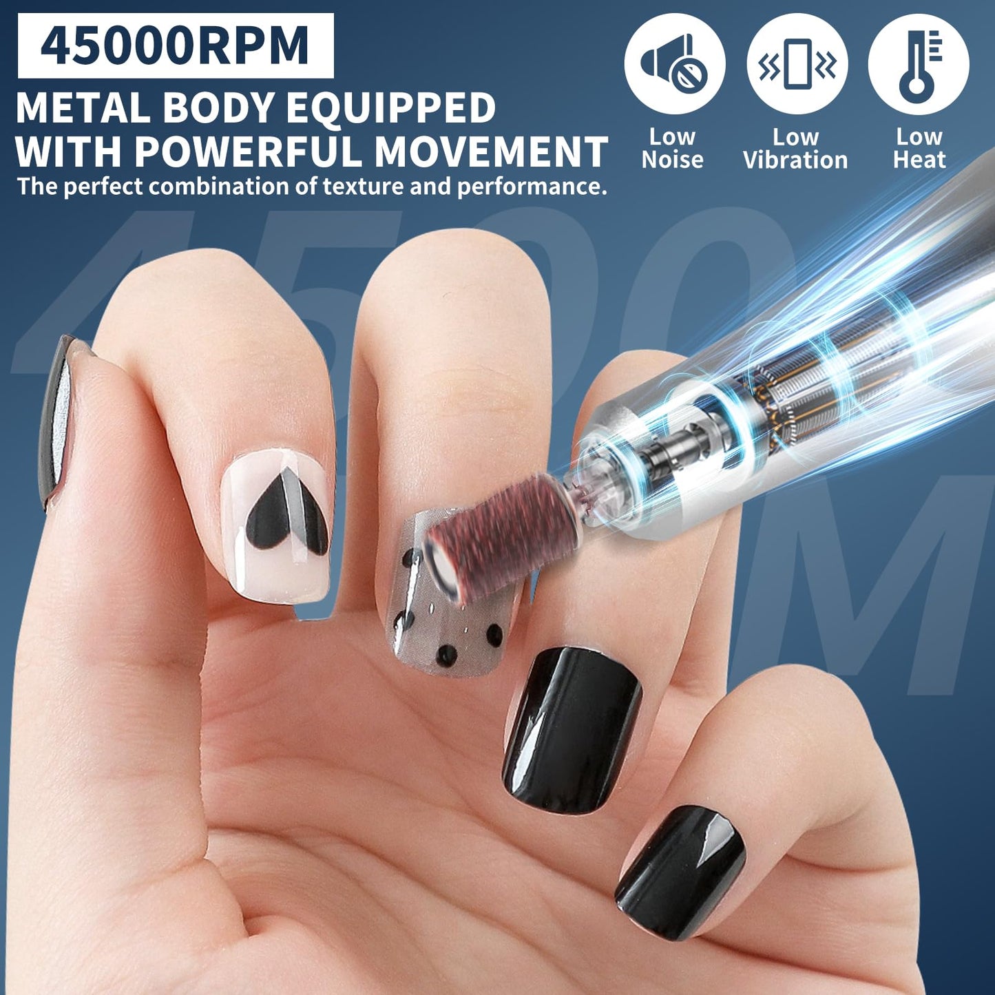 LIMEGIRL Professional Electric Nail File Drill Bits Kit 45000RPM for Acrylic Toenail Machine Clippers with 14 Drill Bit Gradient White Glitter Portable Rechargeable Cordless