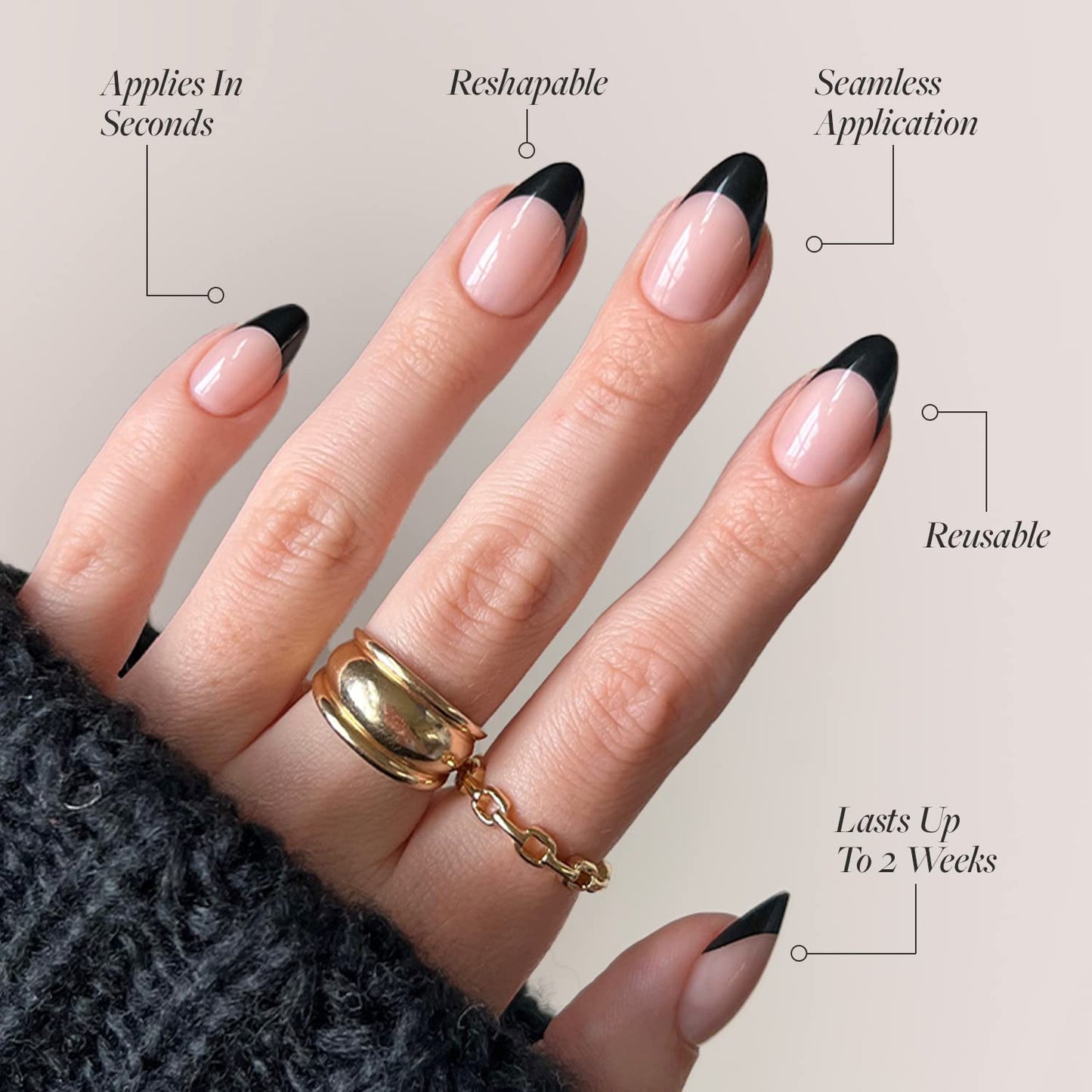 Harry Potter™ x Glamnetic Press-On Nails Bundle - Unicorn Blood & Caviar | Short Almond Fake Nails with Silver Chrome & 3D Swirl Design, Officially Licensed | Short Almond Black French Tip False Nails