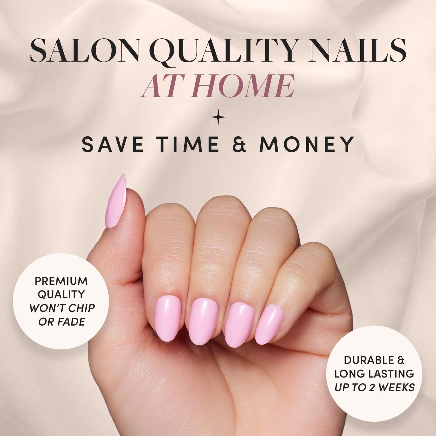 Glamnetic Press On Nails & Brush On Nail Glue Bundle - Think Pink | Solid Opaque Light Pastel Pink Short Oval Nails, Reusable | 15 Sizes - 30 Nail Kit
