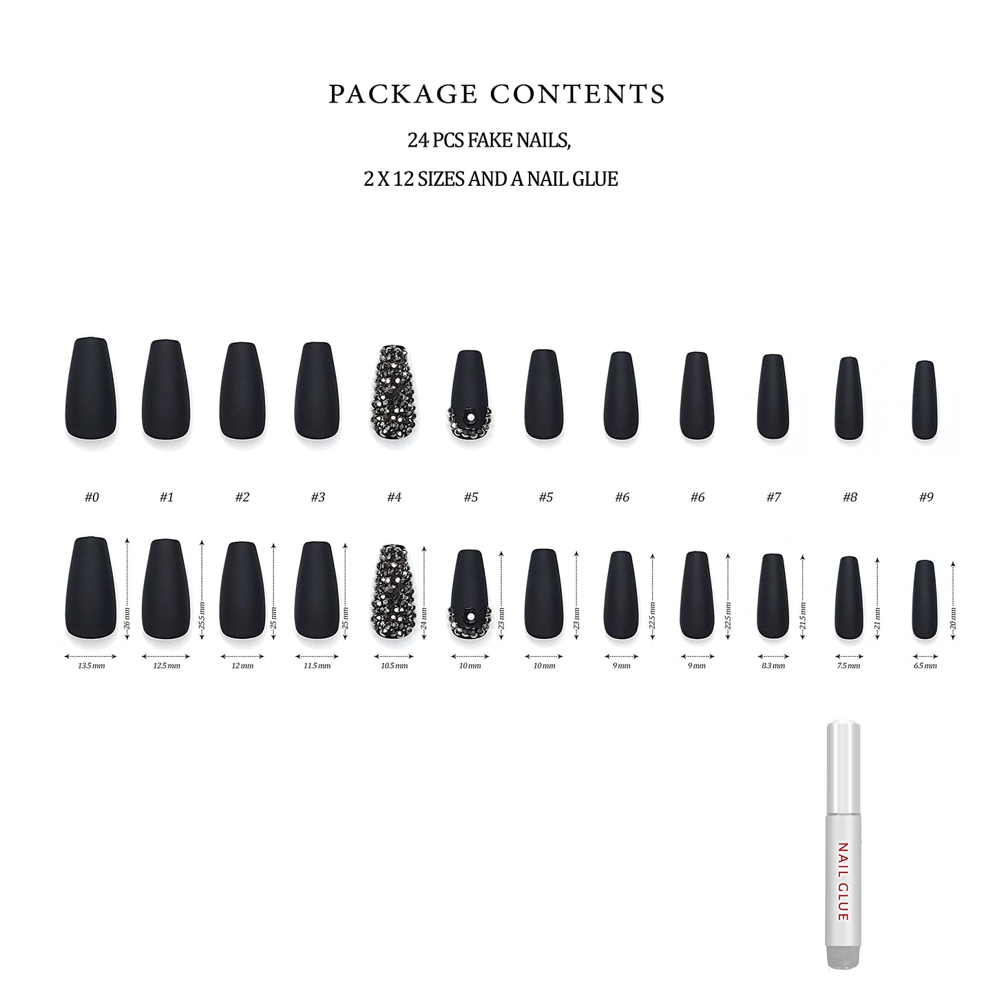 Hypnaughty Press On Nails - Rhinestone Noir & Maroon Xtreme, Trendy & Salon Quality Reusable Nails With Kit