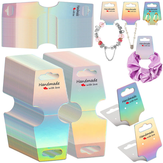 Teling 400 Pcs Jewelry Display Cards Holographic Earring Bracelet Necklace Holder Cards for Selling Hanging Price Tag Colorful Jewelry Packaging for Small Business Keychain Scrunchies Display