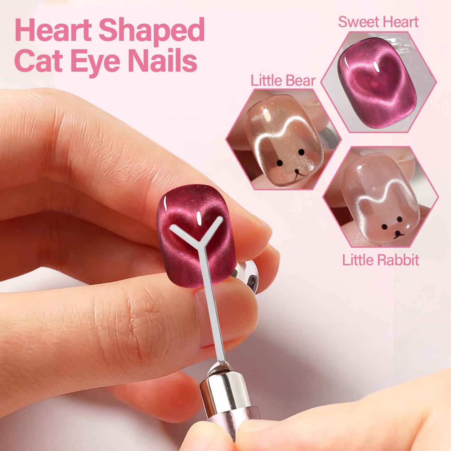 TOROKOM Cat Eye Magnet for Nails - Heart Cat-Eye Magnets Tool 3 in 1 Cylinder Cat Eye Magnet with Ball Magnets French Nail Polish Magnet for Cat Eye Effect