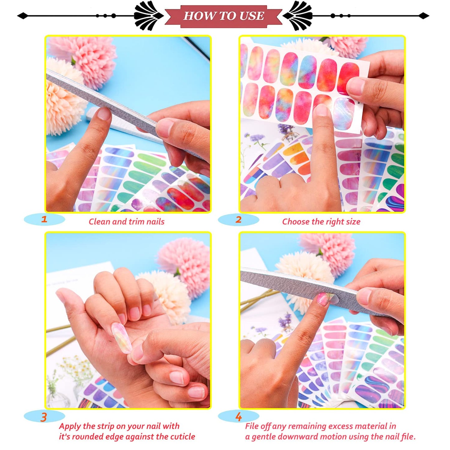 JERCLITY 20 Sheets Black Halloween Nail Polish Strips Black White Heart Snowflake Star Moon Marbled Pattern Gel Nail Strips Black Nail Stickers Full Wraps for Women