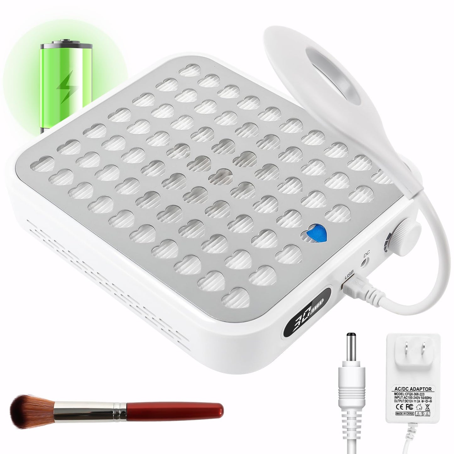 ANGNYA Nail Dust Collector with Lamp,Vacuum Fan Rechargeable Dust Collector with Dust Brush Powerful Brushless Dust Collector for Acrylic Gel Nail Polishing, Perfect for Salon Home Use