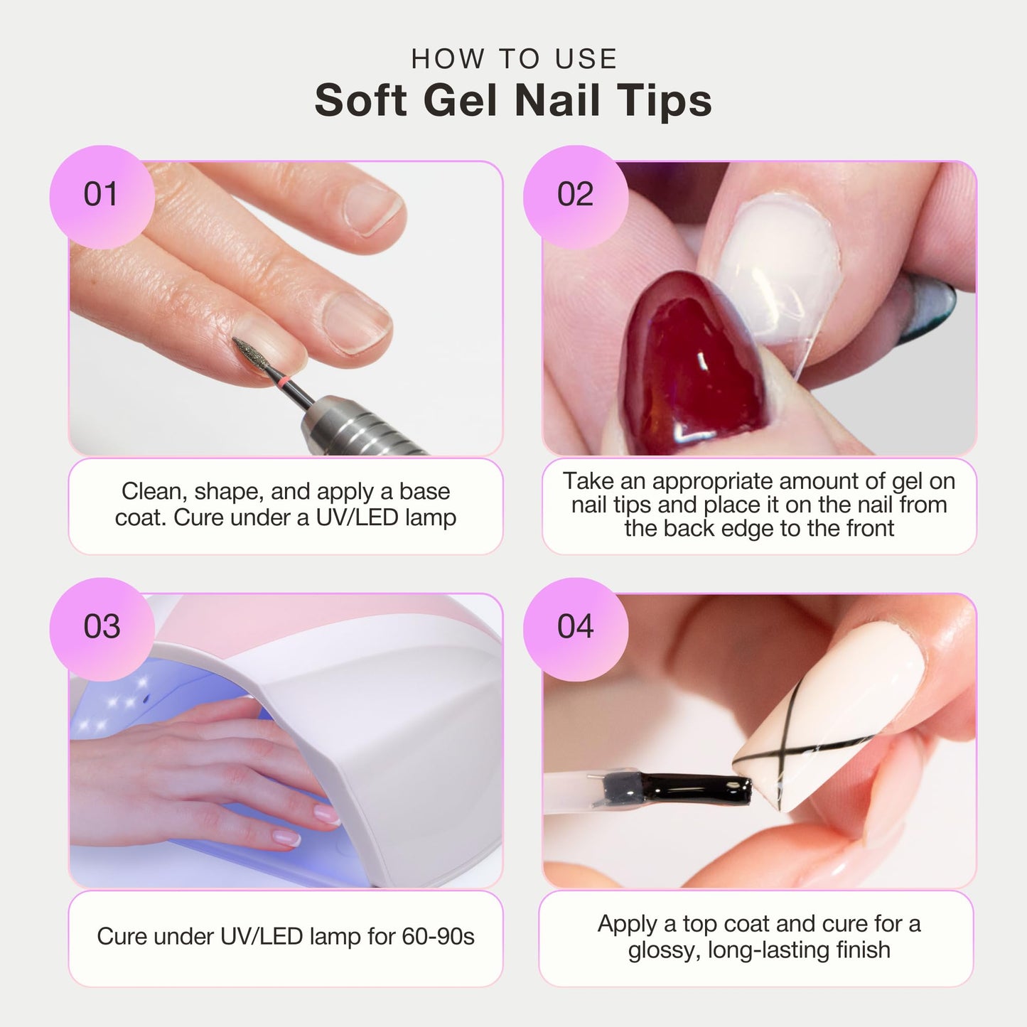 Curacoro Sculpted Short Almond Gel Nail Tips 420Pcs, Clear Full Cover Soft Acrylic Tips 14 Sizes, Easy to Use, Long-Lasting, Glossy Finish